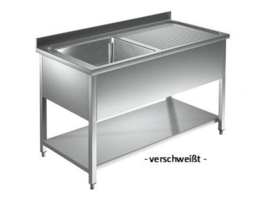 Edelstahl Spültisch 1 Becken links mit Grundboden verschweißt mit 10 cm Aufkantung 100x70 cm inkl. Rücksprung