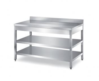Edelstahl Arbeitstisch 140cm x 60cm - 2 Grundböden mit Aufkantung