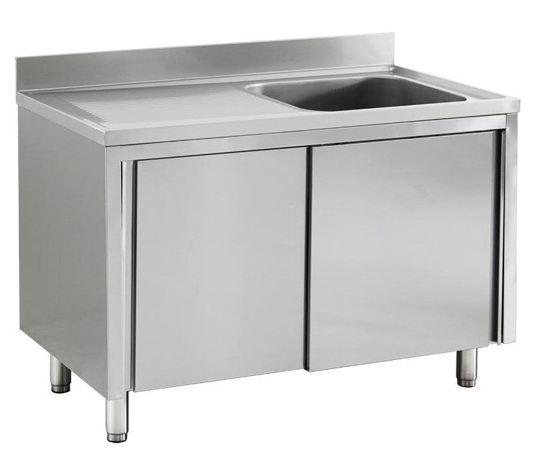Spülschrank 140cm x 60cm mit Aufkantung- 1 Becken rechts Schiebetüren !! inkl. Rücksprung !!