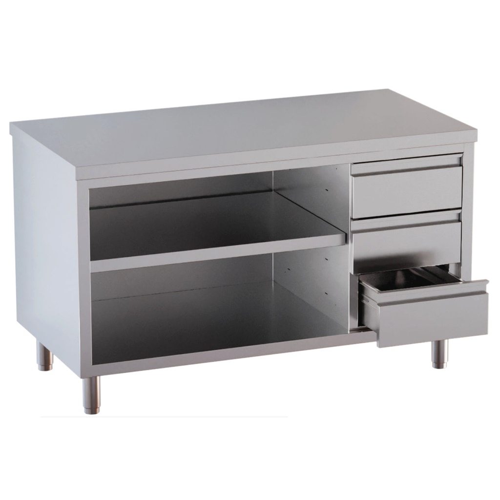 Edelstahl Arbeitsschrank mit Schubladen rechts 140x60cm