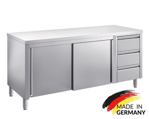 Edelstahl Arbeitsschrank 1,,0 x 0,6 m - Flügeltür 2 Schubladen rechts