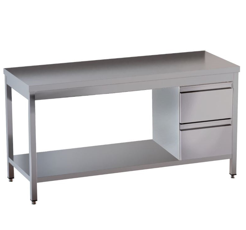 Edelstahl Arbeitstisch 1,8 x 0,6 m - Grundboden 2 Schubladen rechts